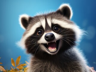 Fototapeta premium Funny Raccoon Portrait, A Beautiful and Cute Young Mammal in its Natural Habitat, Generative AI