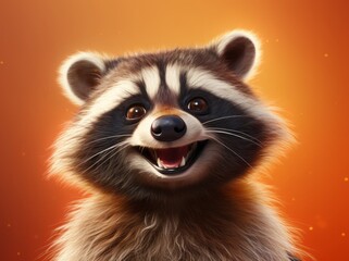 Funny Raccoon Portrait, A Beautiful and Cute Young Mammal in its Natural Habitat, Generative AI