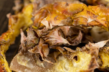 green-yellow peel of ripe pineapple close-up