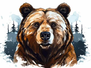 Foto op Aluminium Ursus Portrait, A Majestic Illustration of a Dangerous Grizzly Bear, Generative AI © Phanida