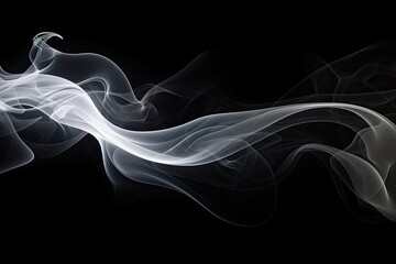 Abstract white smoke swirls on black background 
