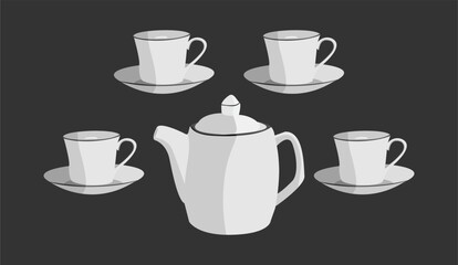 Modern Tea Cup Set Vector Design