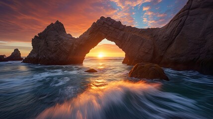 An arch shaped by the tide in blue sky