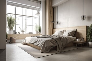 Model of a house, pleasant bedroom in a Scandinavian design,. Generative AI