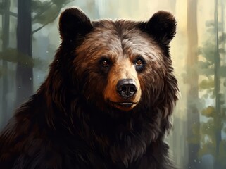 Fototapeta premium Ursus Portrait, A Majestic Illustration of a Dangerous Grizzly Bear, Generative AI