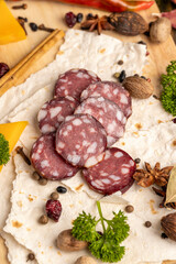 Sliced fresh pork sausage, close up