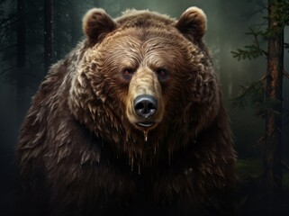 Fototapeta premium Ursus Portrait, A Majestic Illustration of a Dangerous Grizzly Bear, Generative AI