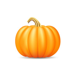 Orange pumpkin on white background, design element for halloween and thanksgiving.