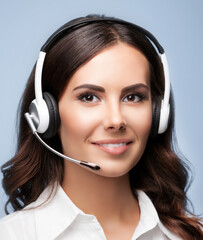 Contact Call Center Service. Customer support, female sales agent. Caller or answering phone...