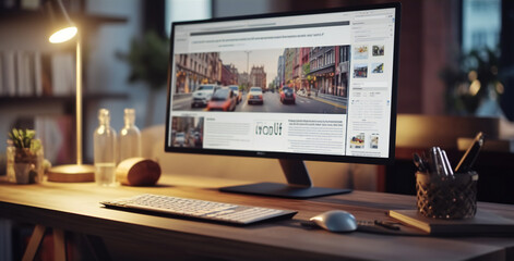 Shot of a desktop computer with the latest news web page