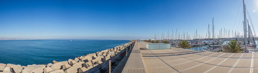Harbour and Meditarranean Sea at Valencia, Spain, panoramic view