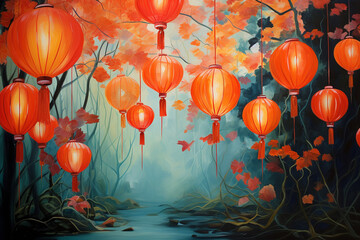 Fototapeta na wymiar chinese lantern water color. generative ai