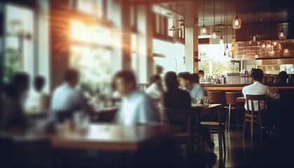 Fototapeta na wymiar blurred restaurant background with some people eating