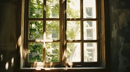 Fototapeta na wymiar Interior Shot of Window Frame during Spring Time Sunny Day generative AI.