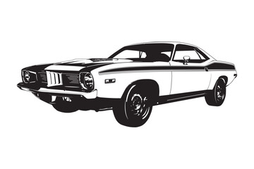 Fototapeta na wymiar American muscle car of the 1970s silhouette vector illustration