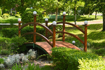 beautiful little wooden bridge in the park