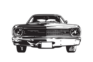 Vintage American muscle car silhouette vector illustration, front view - 625208769