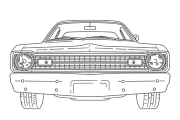 Vintage american muscle car line art vector illustration © eyewave