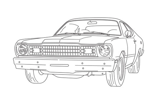 recommend clip art: Vintage american muscle car line art vector illustration