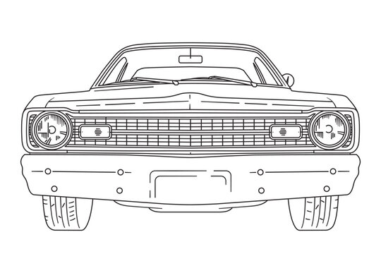 recommend clip art: Vintage american muscle car line art vector illustration