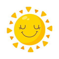 Cartoon sun with cute cartoon faces for children.