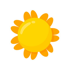 yellow sun icon Simple cartoon style design. The rays of the sun in summer