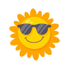 smiling sun cartoon wearing sunglasses summer travel concept protection from sun rays