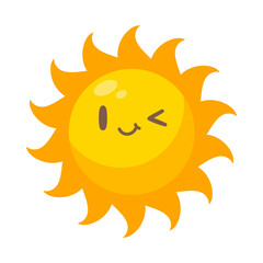 Cartoon sun with cute cartoon faces for children.