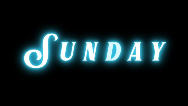 Sunday Neon Text Sign On Black Background. Blue neon inscription. A week's day. Week daily reminder or signboard of cafe restaurant. For title, text, presentation. Business bg. 3d animation 60 FPS