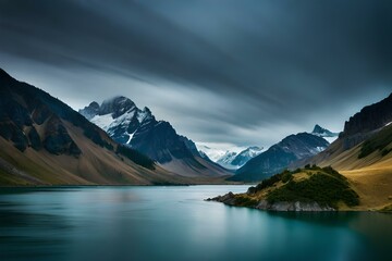Fototapeta na wymiar lake and mountains generated with AI technology 