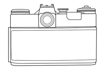 Outline hand drawing old SLR vintage film photo camera. Rear view, back side. Isolated doodle vector illustration	