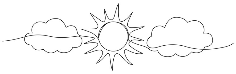 Sun with cloud continuous one line drawn. Sky linear symbol. Vector illustration isolated on white.
