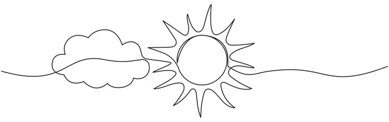 Sun with cloud continuous one line drawn. Sky linear symbol. Vector illustration isolated on white.