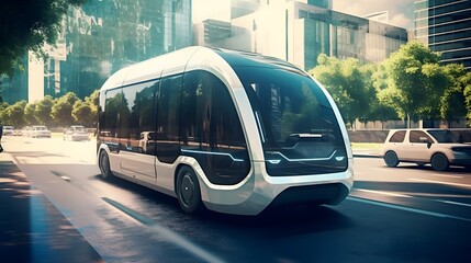 futuristic self-driving electric bus  high technology - obrazy, fototapety, plakaty