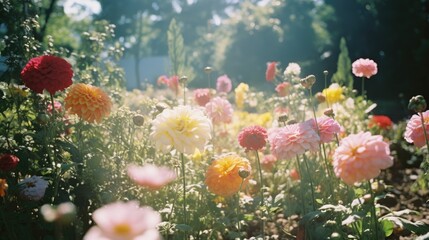 Fototapeta na wymiar Flowers on Sunny Day with Retro 70s Aesthetic generative AI.