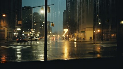 Obraz premium View of a Glass Window from Inside with Rainy City Outside generative AI.