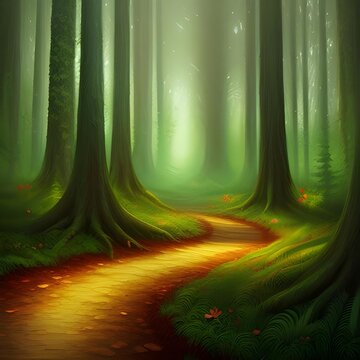 Fairy forest with trees and grass
