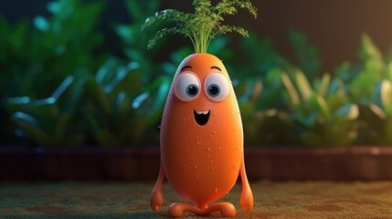 Carrot. Cute vegetable character. Created with Generative AI.