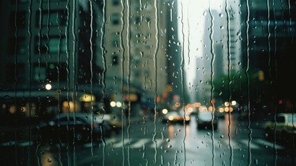 View of a Glass Window from Inside with Rainy City Outside generative AI.