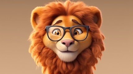 Fototapeta premium Cute happy lion cartoon holding a blank sign. Created with Generative AI.