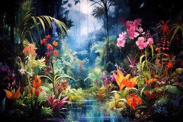 Garden of Eden or Garden of God, the Terrestrial Paradise. Genesis - obrazy, fototapety, plakaty