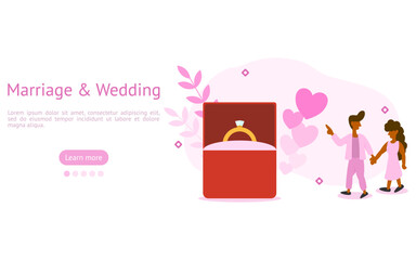 couple life illustration set. characters were surprised by marriage proposal with ring. beginning of a married life concept.