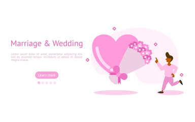 couple life illustration set. characters were surprised by giving a bouquet of flowers at first meeting. beginning of a married life concept.