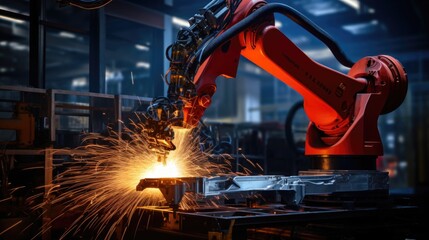 Robotic Arm Welder Working in Factory Automation Industry generative AI.