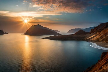 Fototapeta na wymiar sunrise over the lake generated by AI technology
