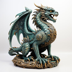 Fototapeta premium Big 3d wooden green dragon on a white background. Symbol of the new year 2024 according to the Eastern calendar. Generative AI 