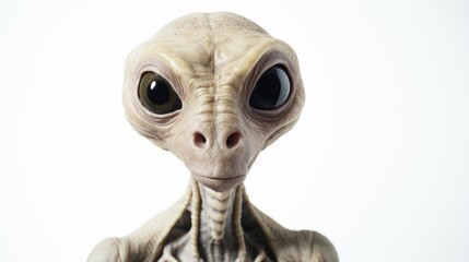 Naklejka premium Realistic Alien on White Limbo Background generative AI.