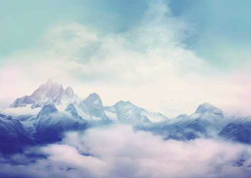 Beautiful serene mountains covered by clouds background