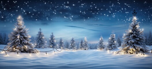Christmas scene with illuminated tree. Concept of holiday border.