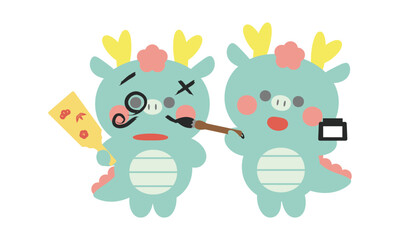 羽根つきの罰ゲームで墨を塗る辰（龍）